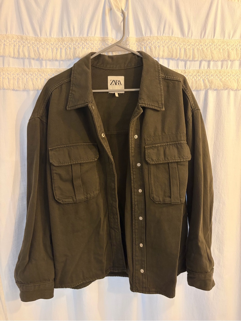 ZARA Dark Olive Green Utility Shirt Jacket